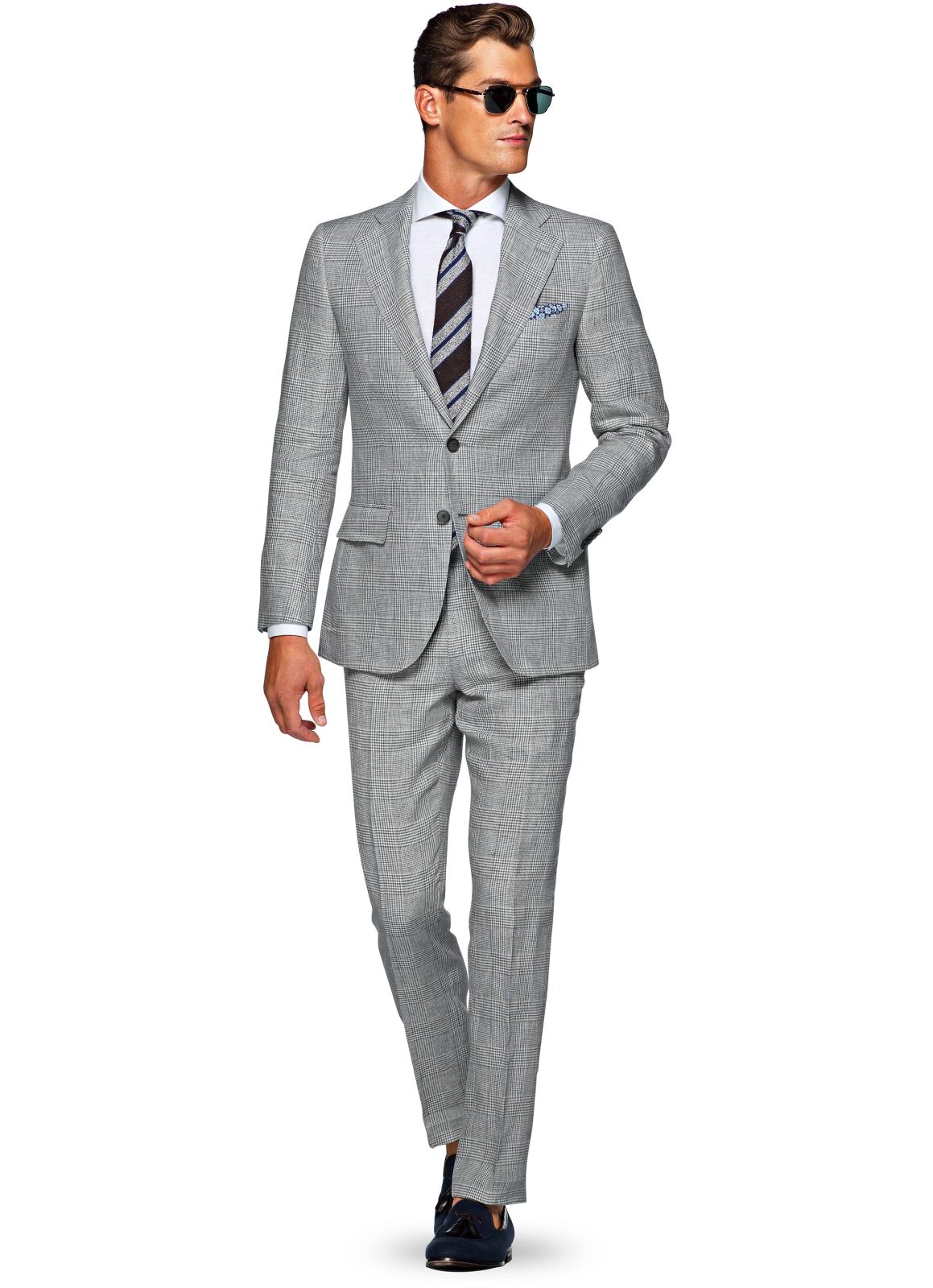 Classic Subtle Plaid Light Grey Suit 